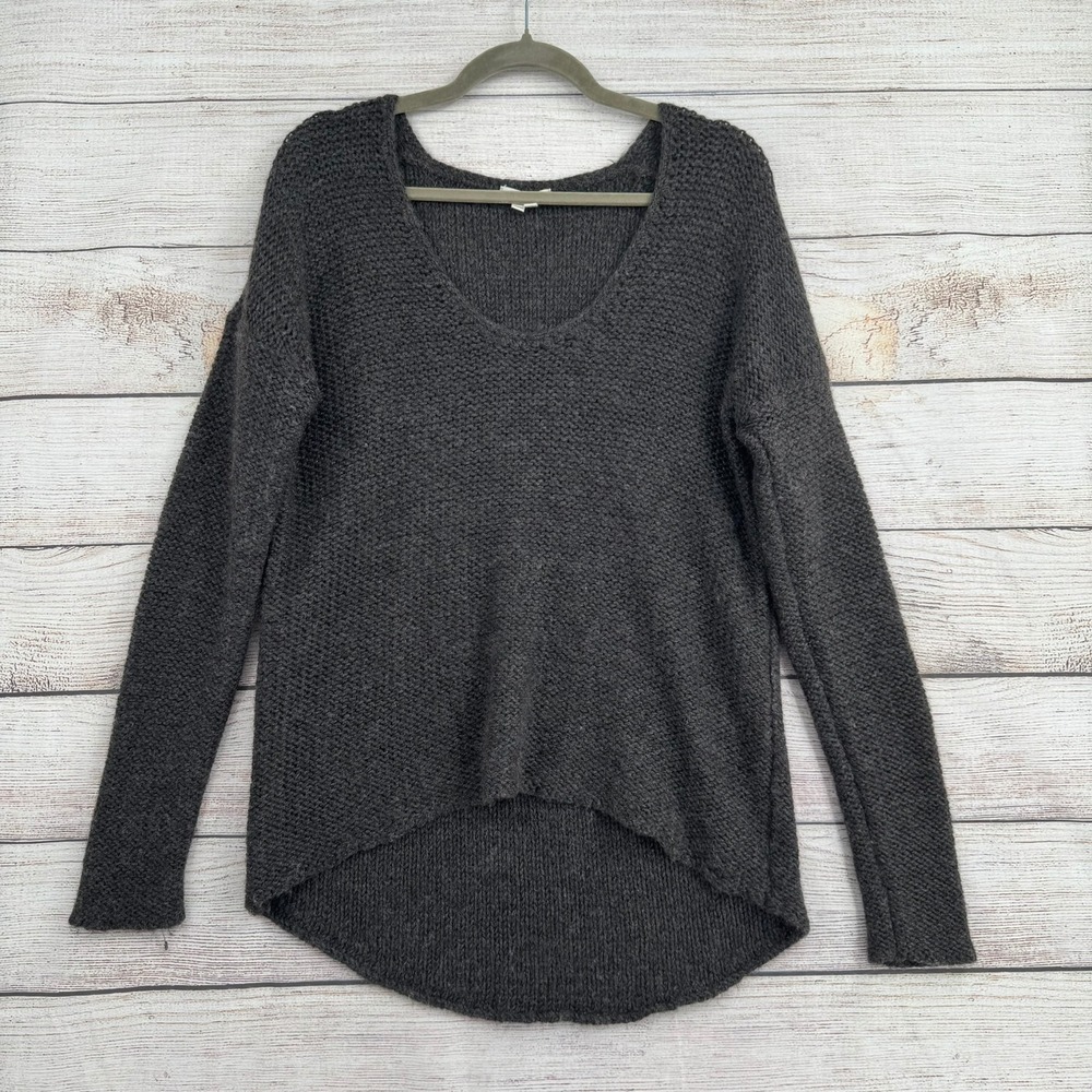Helmut Lang Sweater Women Medium Grey Alpaca Wool V-Neck High-Low E06HC717